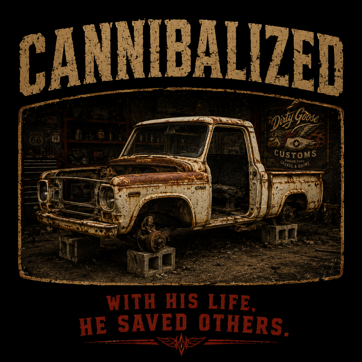 Cannibalized. With his life, he saved others.